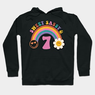 Sweet Sassy And Seven Girls Birthday Rainbow 7 Year Old Kids Hoodie